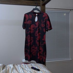 Chinese Dragon Print Side Split Qipao Dress